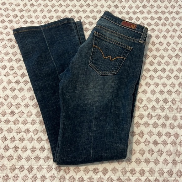 AG Adriano Goldschmied Angel Bootcut Stretch Distressed Jeans Dark Blue Size 27 - Picture 8 of 14